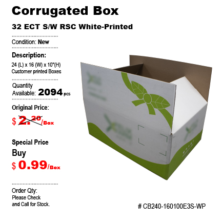 24x16x10 RSC White-Printed Corrugated Box