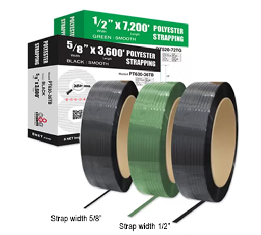 0.020 Thick Green 8NET Polyester Strapping 7200 Length 1/2 Width Core 16x6 600 lbs Break Strength 